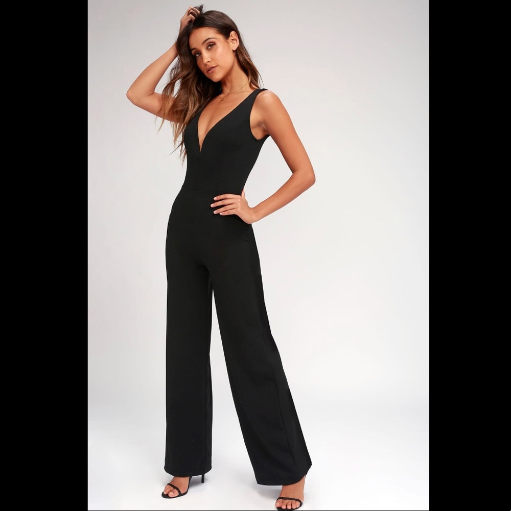Lulu’s Stepping Out Black Wide-Leg Jumpsuit